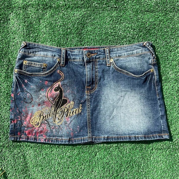 Y2K Baby Phat Glitter Denim Size 13 Mini Skirt - Picture 1 of 7